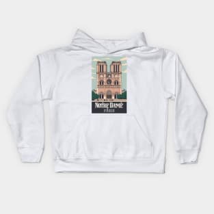 A Vintage Travel Art of the Notre-Dame Cathedral in Paris - France Kids Hoodie